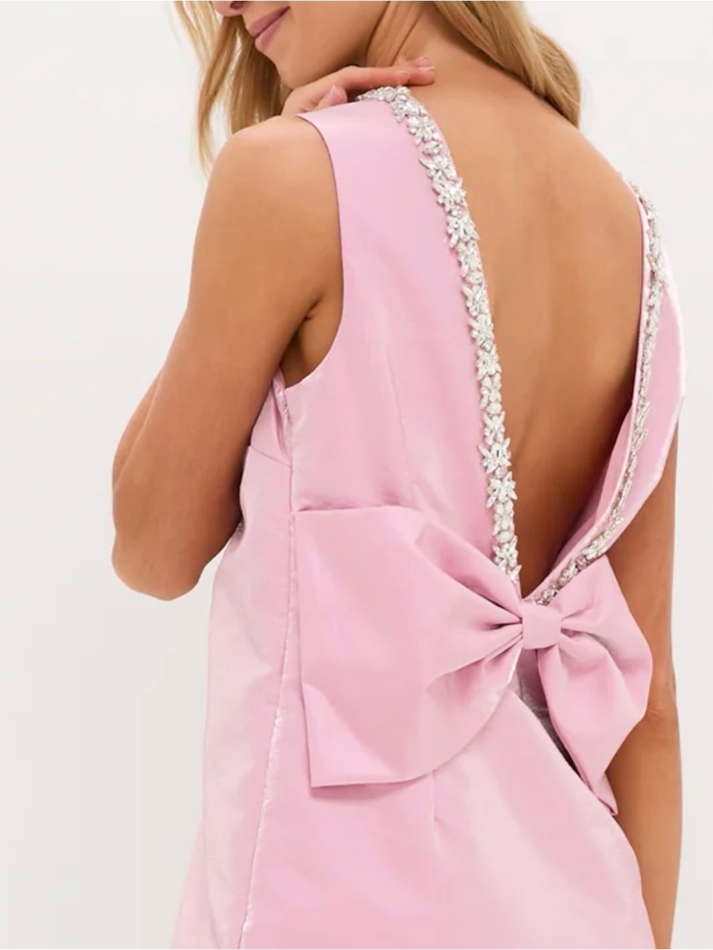 Pink Mini Dress with Jewel-Trim Back and Bow
